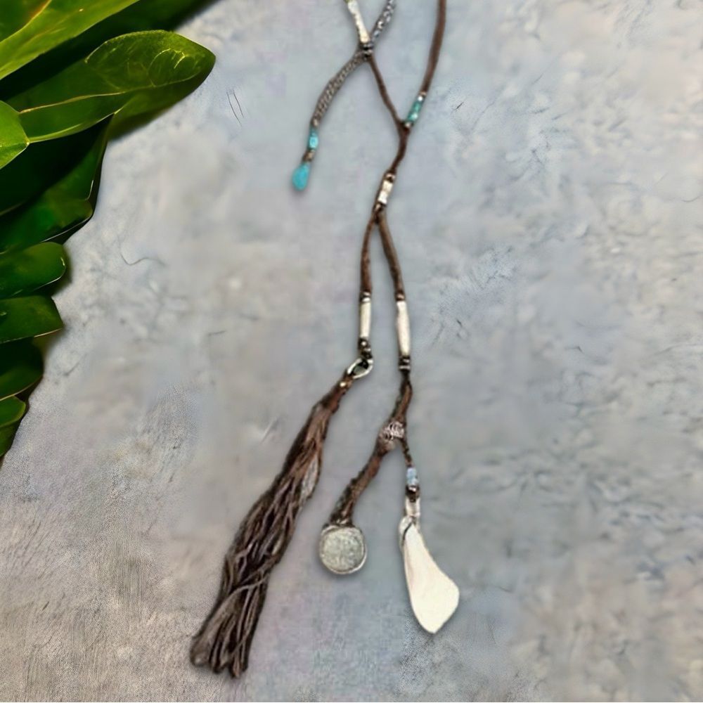 NWT Johnny Was Bohemian Leather Pendant Tassel Statement Necklace - Picture 10 of 16